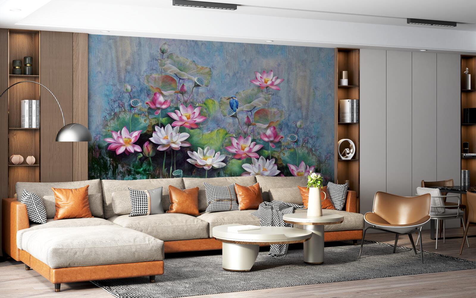 Fototapet pasăre albastră printre nuferi