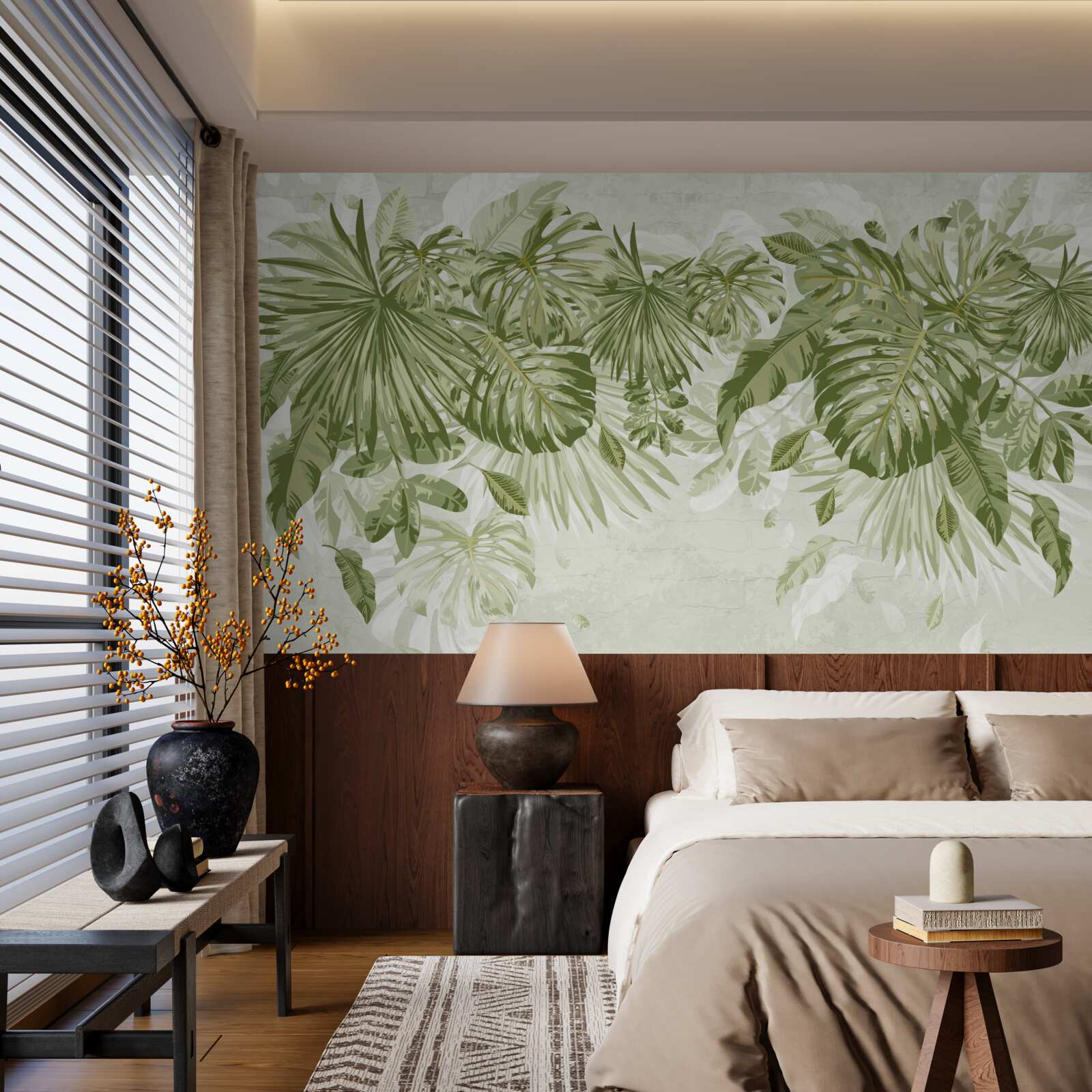 Fototapet banane tropicale și frunze de monstera