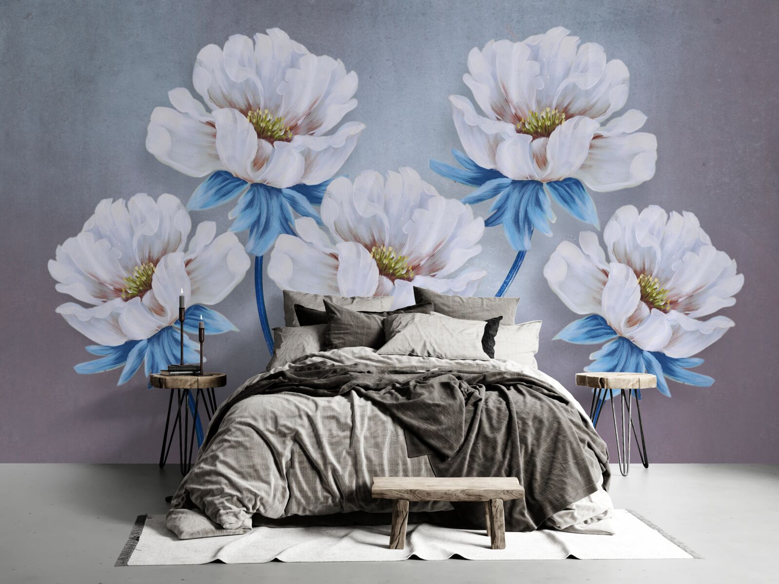 Fototapet florile sunt albe cu o nuanță albastră