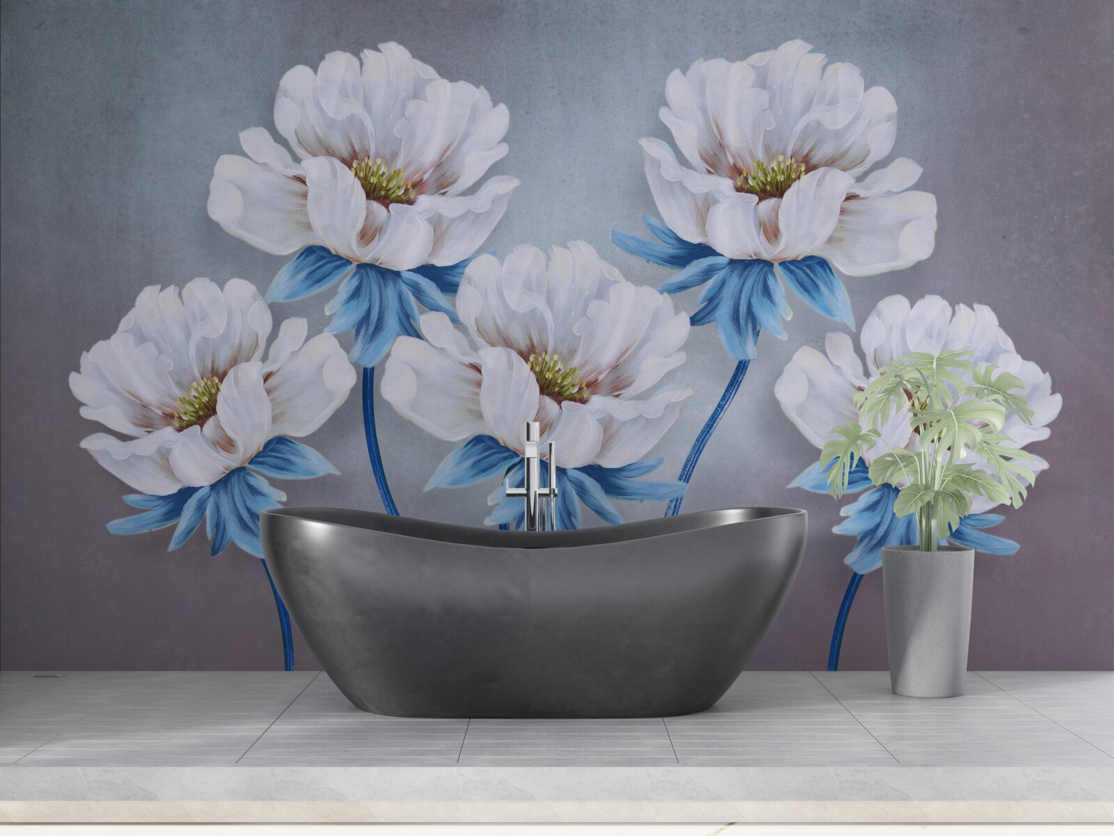 Fototapet florile sunt albe cu o nuanță albastră