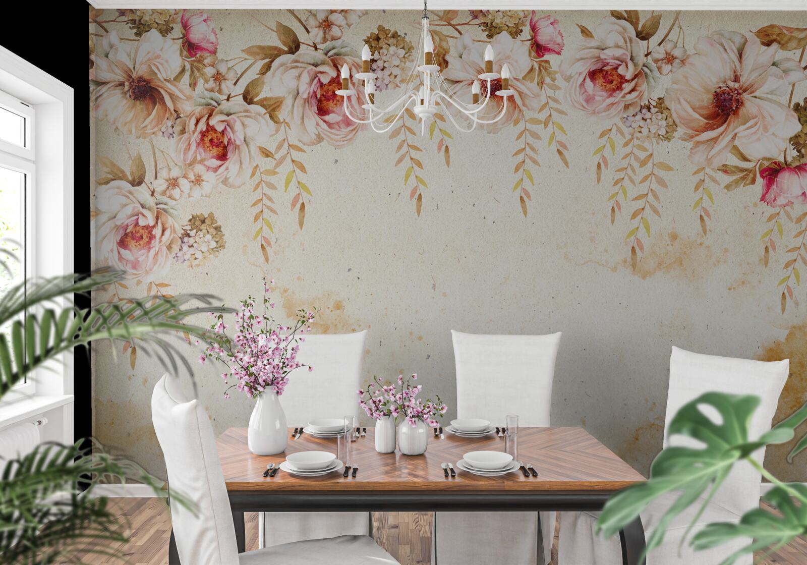 Fototapet muguri mari de flori pe un fundal deschis