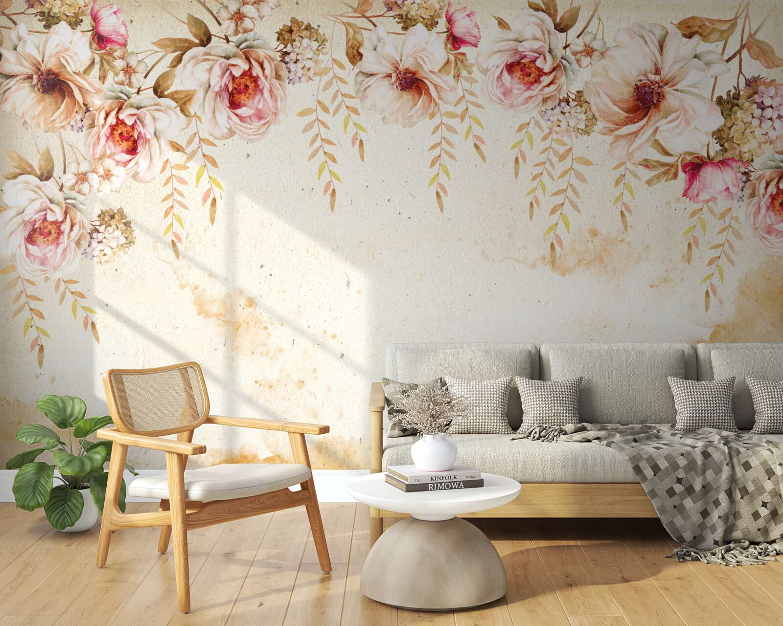 Fototapet muguri mari de flori pe un fundal deschis