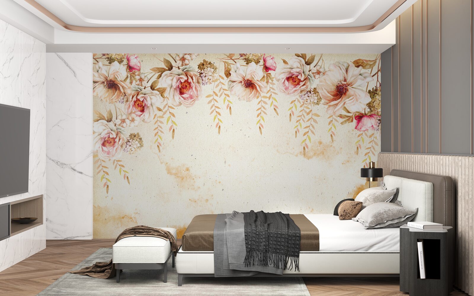 Fototapet muguri mari de flori pe un fundal deschis