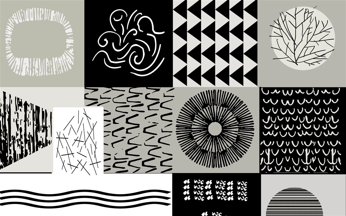 Fototapet set mozaic în alb și negru