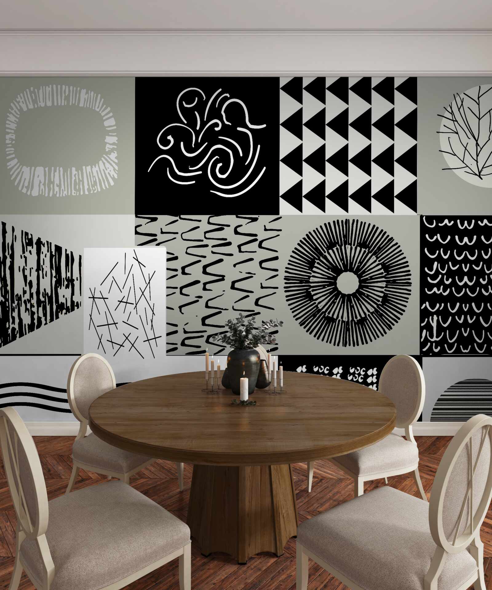 Fototapet set mozaic în alb și negru