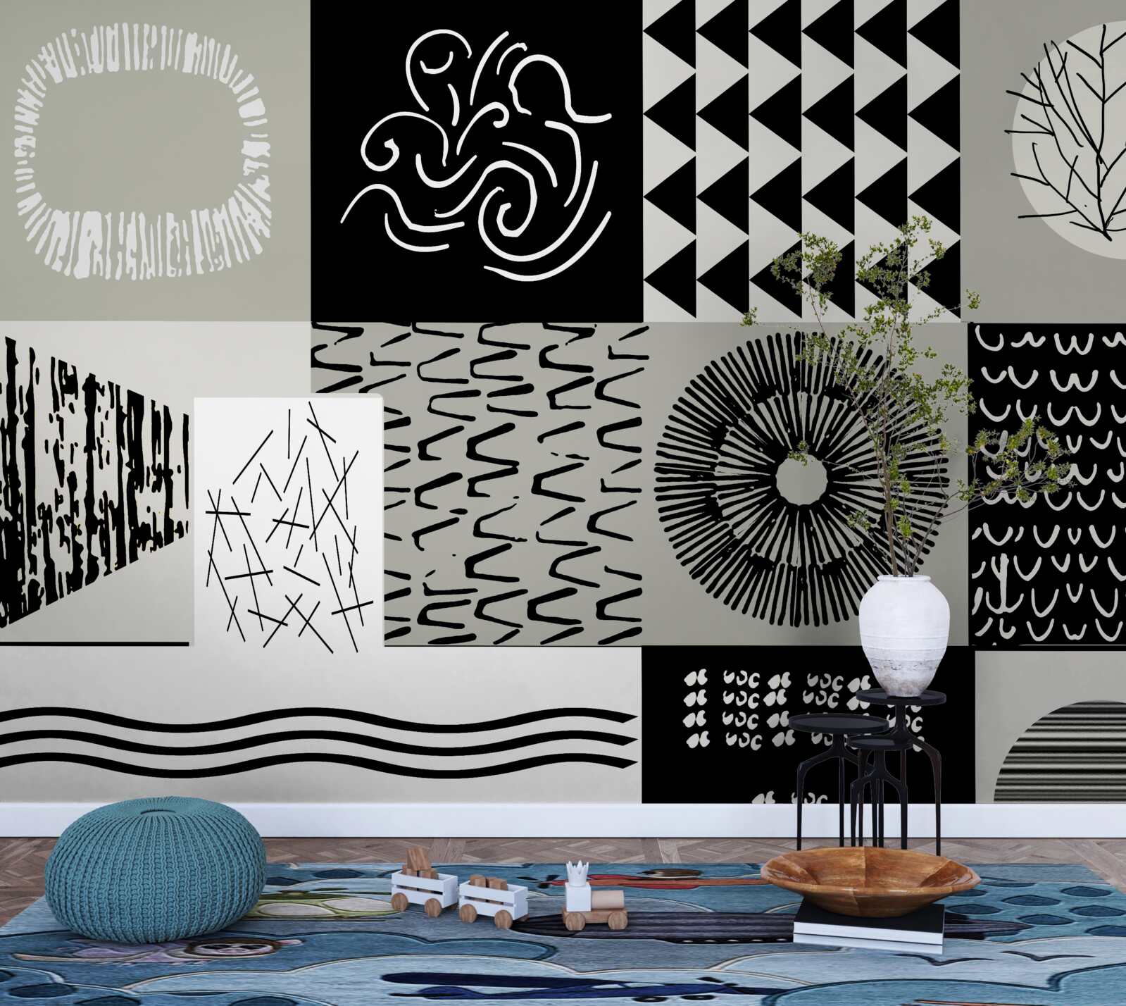 Fototapet set mozaic în alb și negru