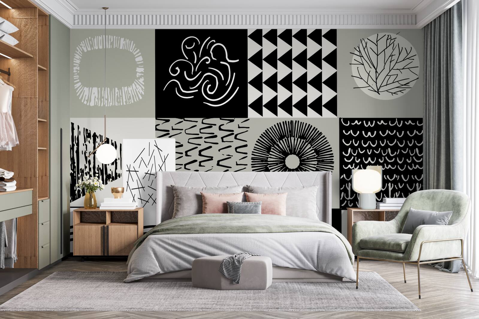 Fototapet set mozaic în alb și negru