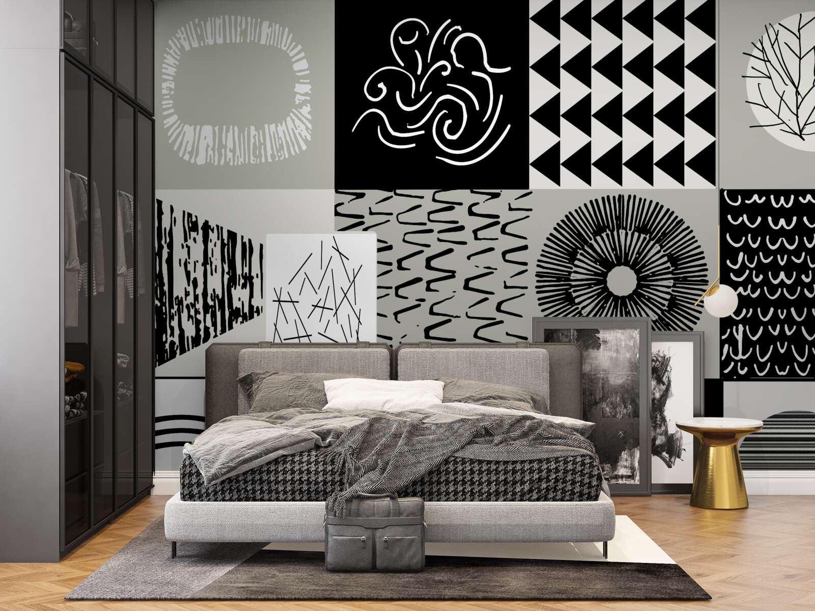 Fototapet set mozaic în alb și negru