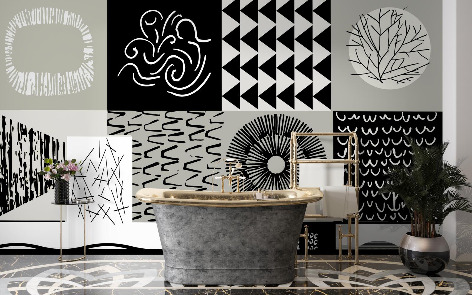 Fototapet set mozaic în alb și negru