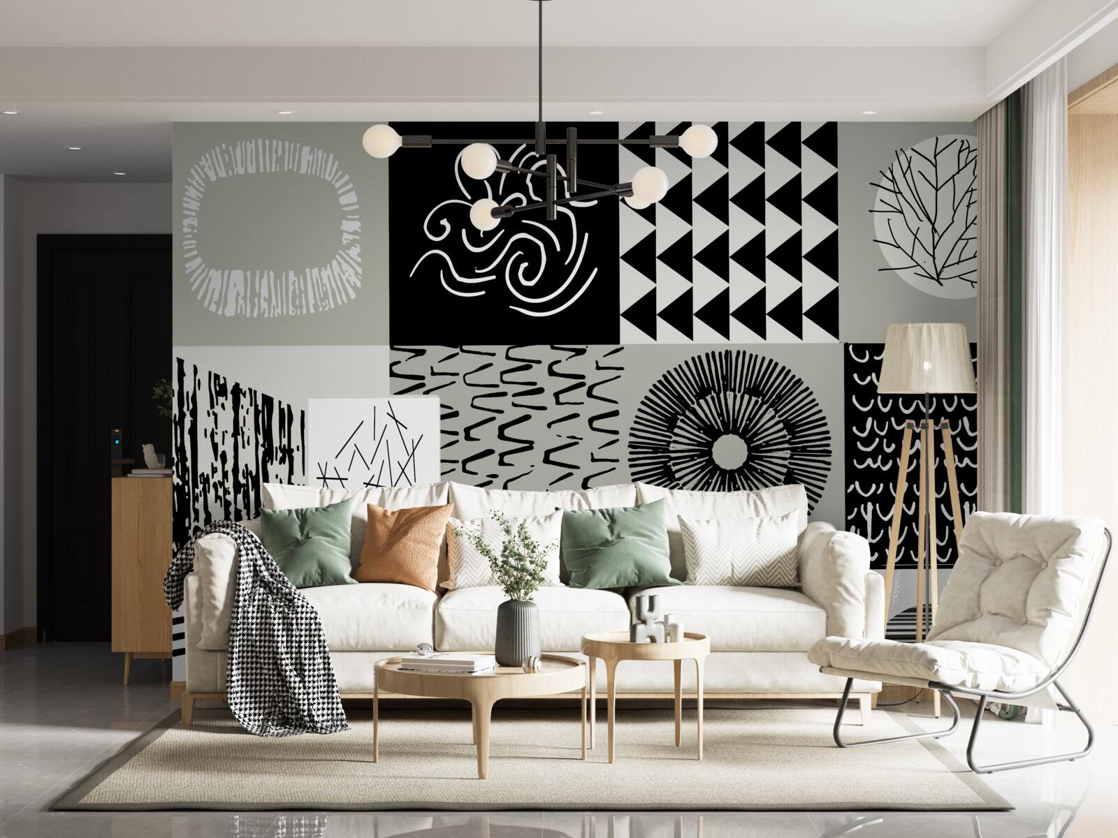 Fototapet set mozaic în alb și negru