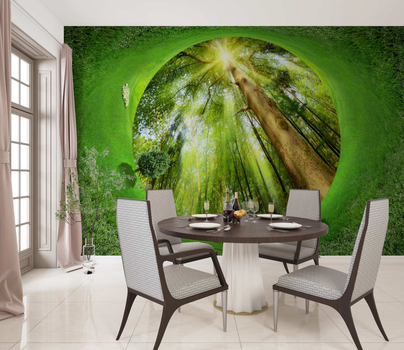 Fototapet obiectivul se uită la pădurea verde bine îngrijită