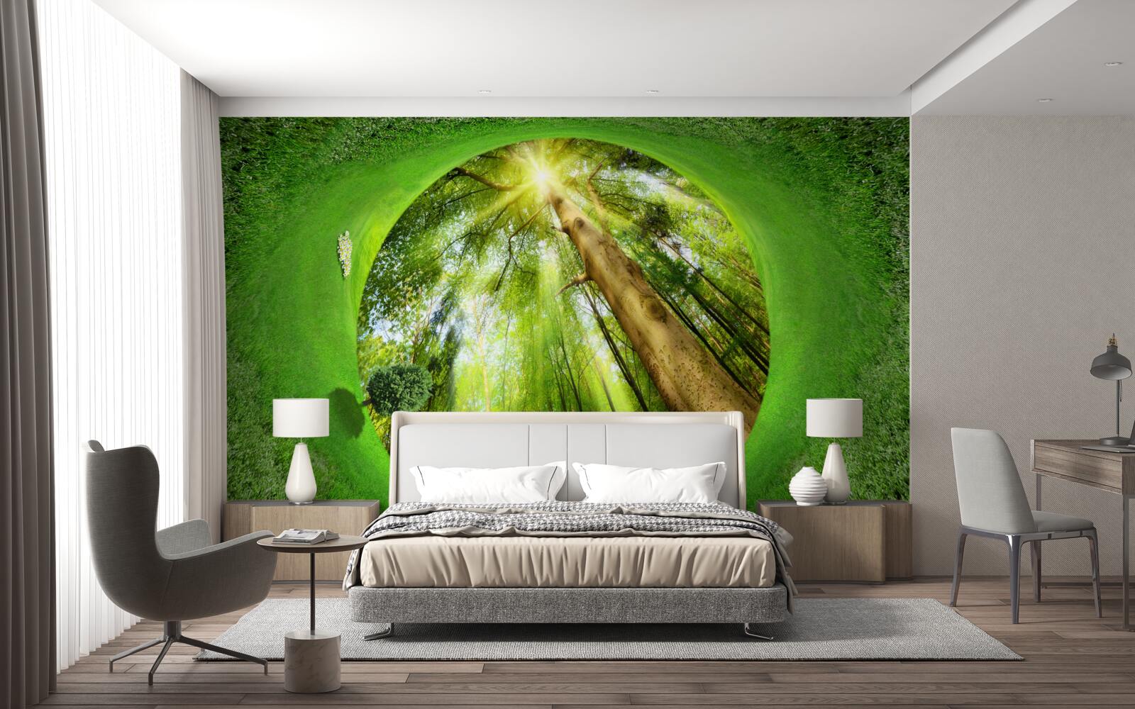 Fototapet obiectivul se uită la pădurea verde bine îngrijită