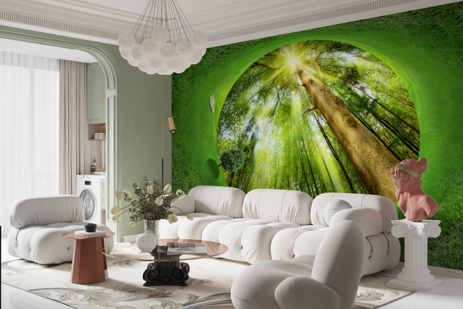 Fototapet obiectivul se uită la pădurea verde bine îngrijită