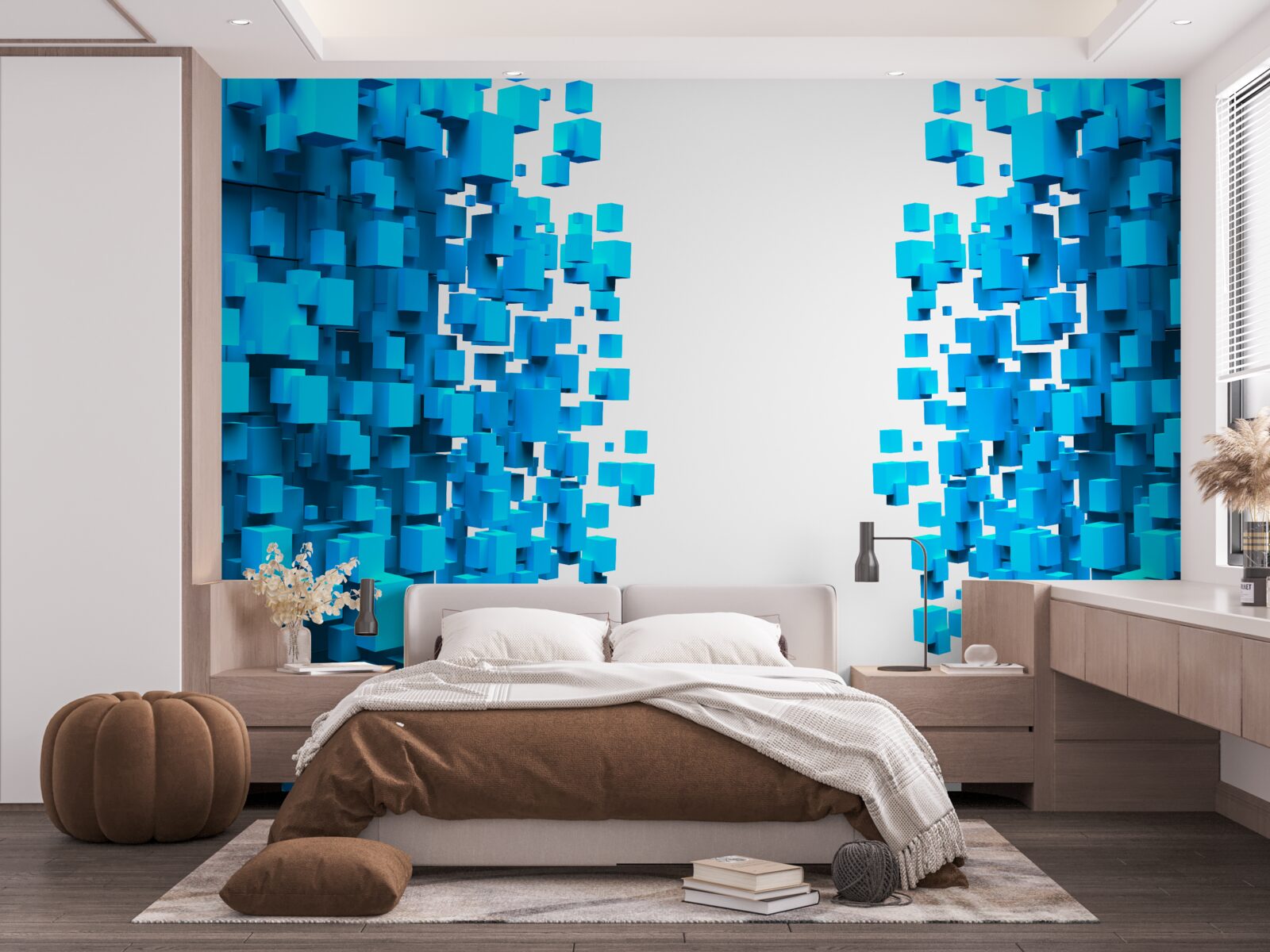 Fototapet pătrate albastre plutind în abstracție