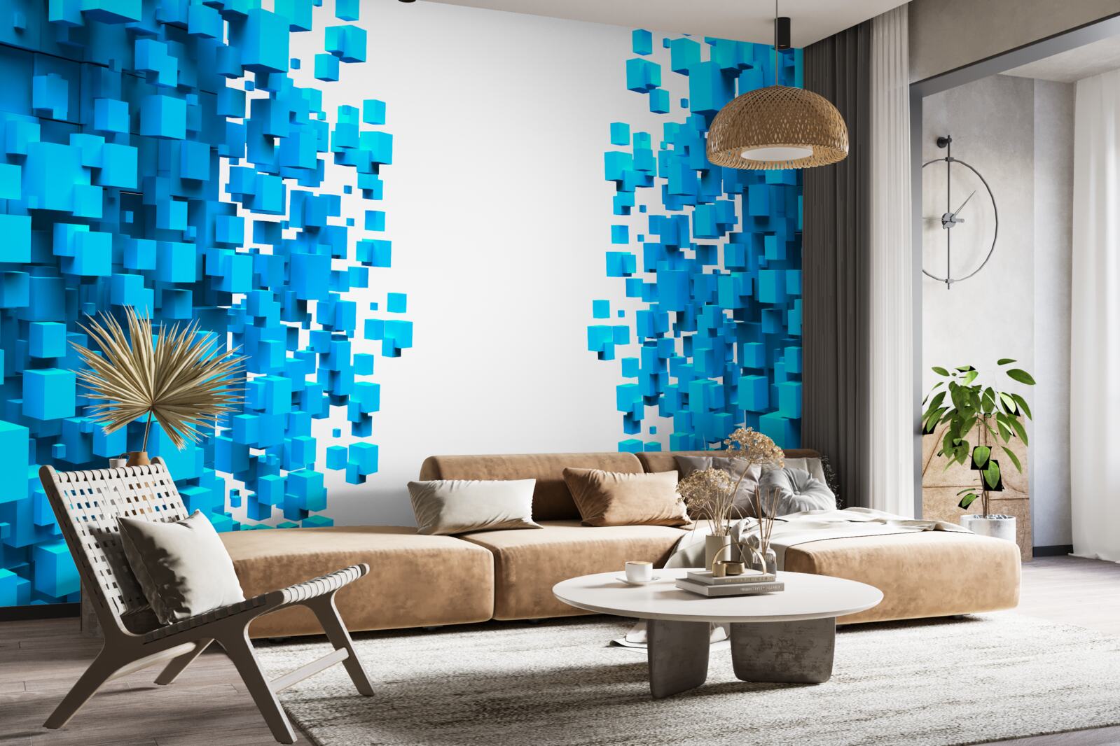 Fototapet pătrate albastre plutind în abstracție