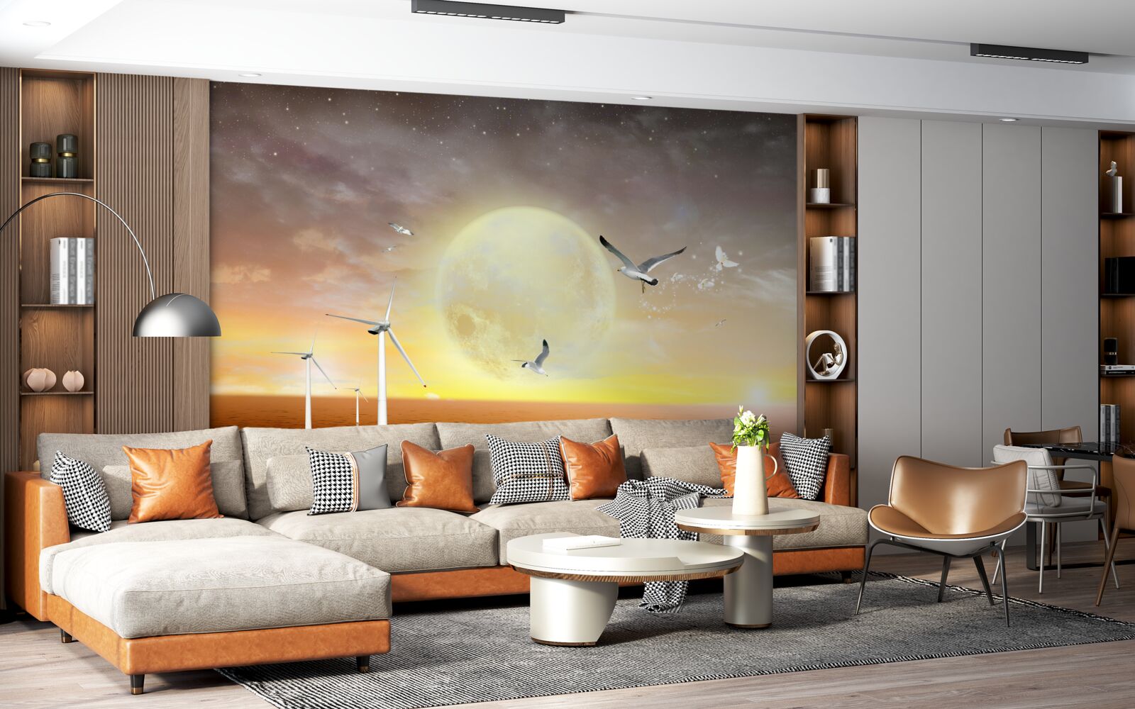 Fototapet apusul de soare pe mare este însoțit de strigătele pescărușilor