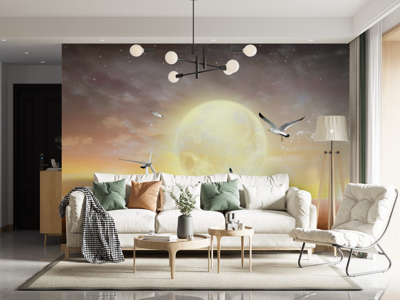 Fototapet apusul de soare pe mare este însoțit de strigătele pescărușilor