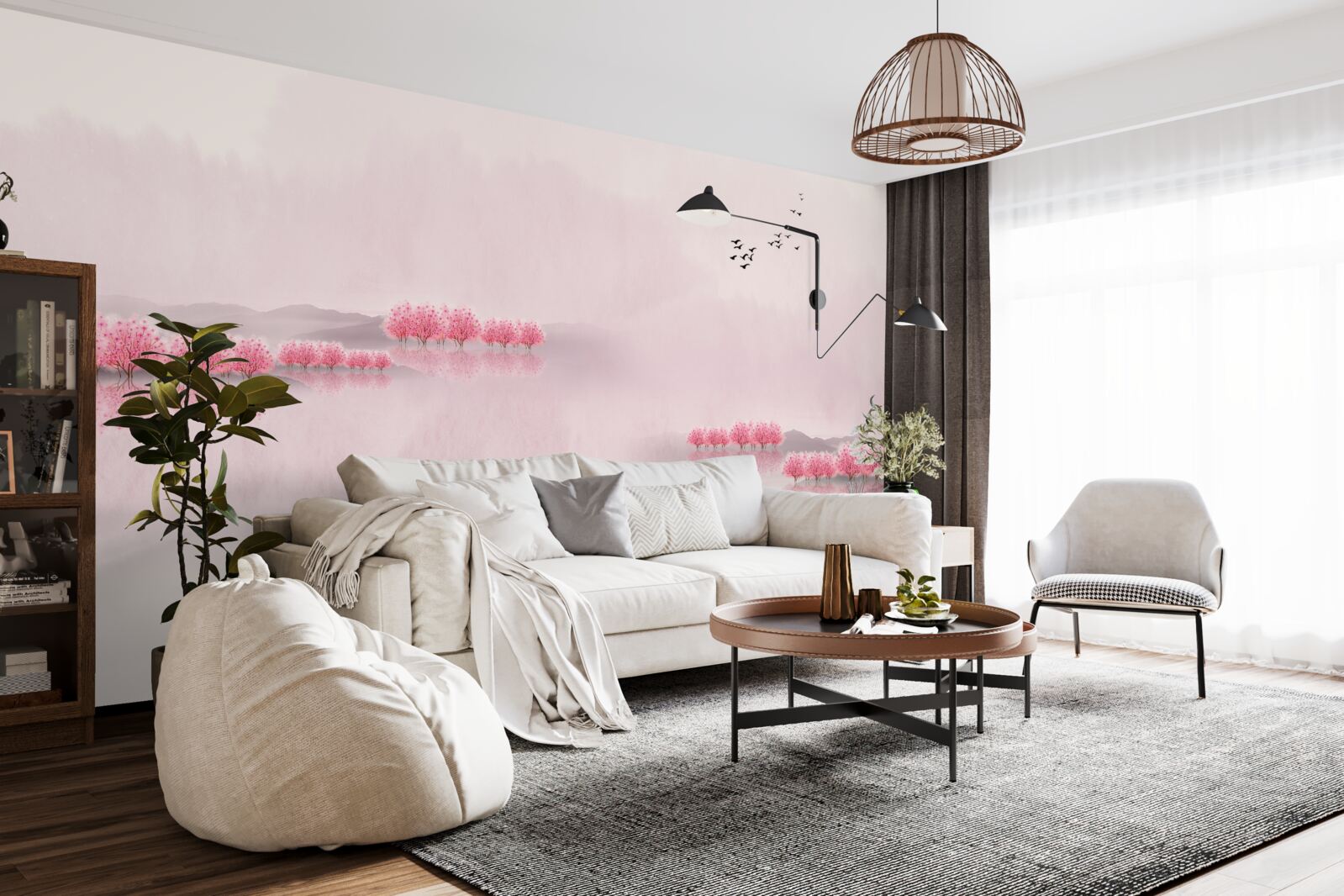 Fototapet iazuri liniștite și margini de pădure roz