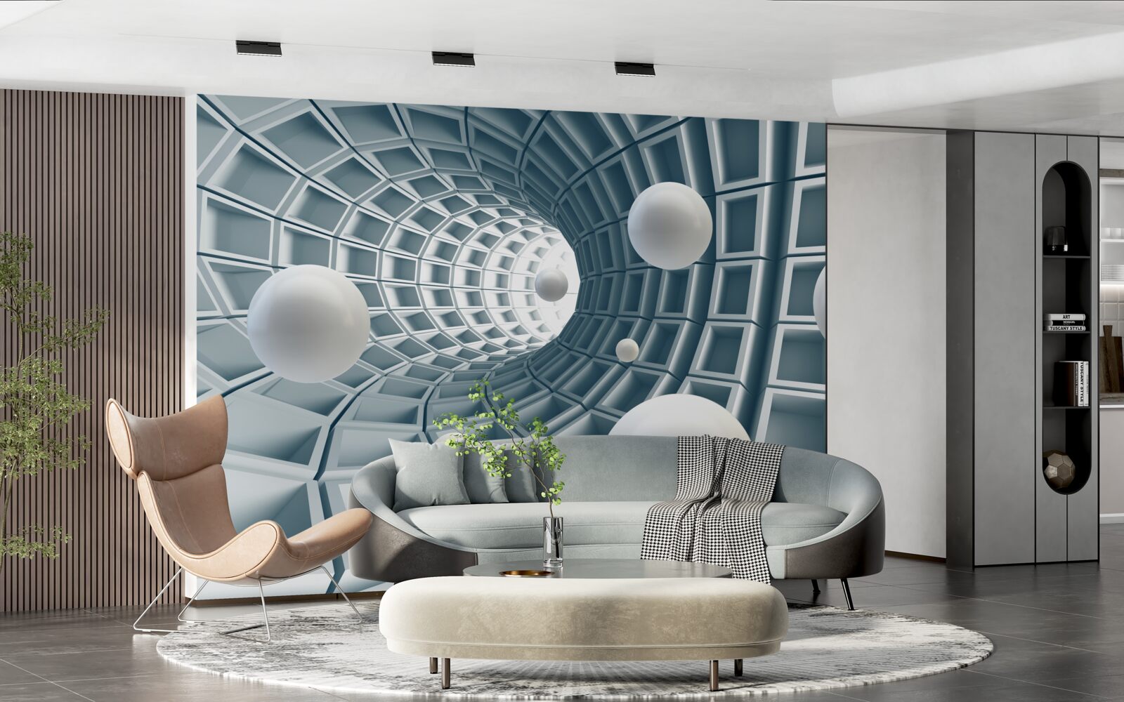 Fototapet tunel azuriu cu baloane care plutesc în aer