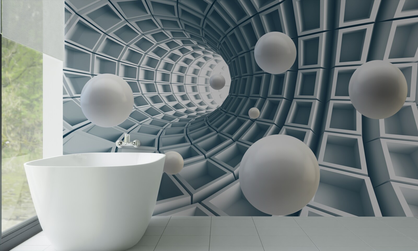 Fototapet tunel azuriu cu baloane care plutesc în aer