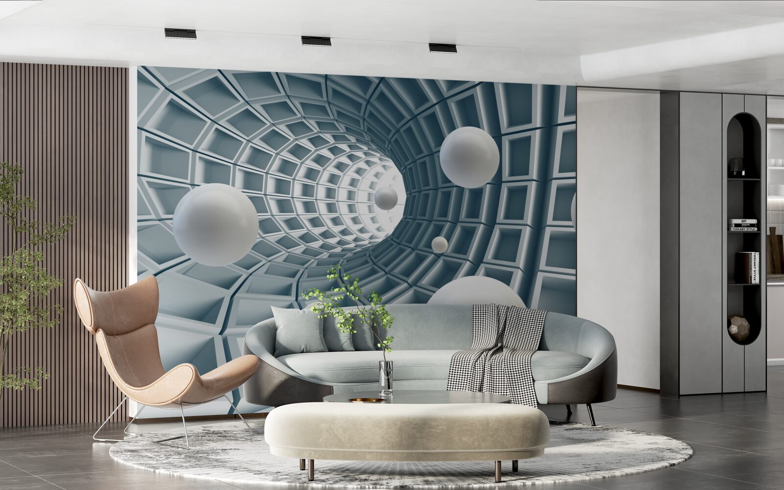 Fototapet tunel azuriu cu baloane care plutesc în aer