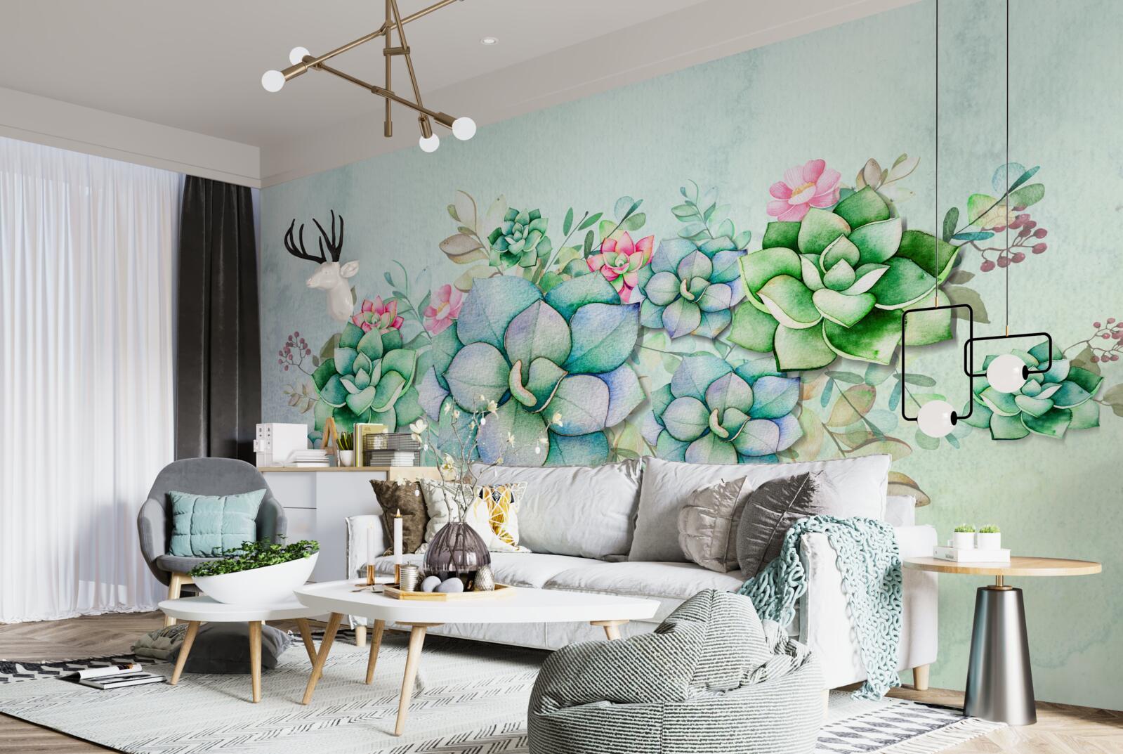 Fototapet set de suculente verzi