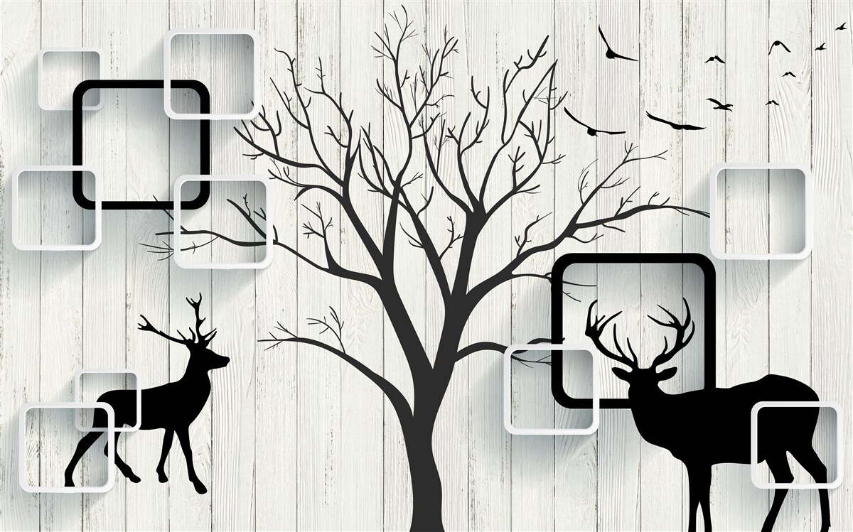 Fototapet copacul servește ca zonă de plimbare pentru căprioare