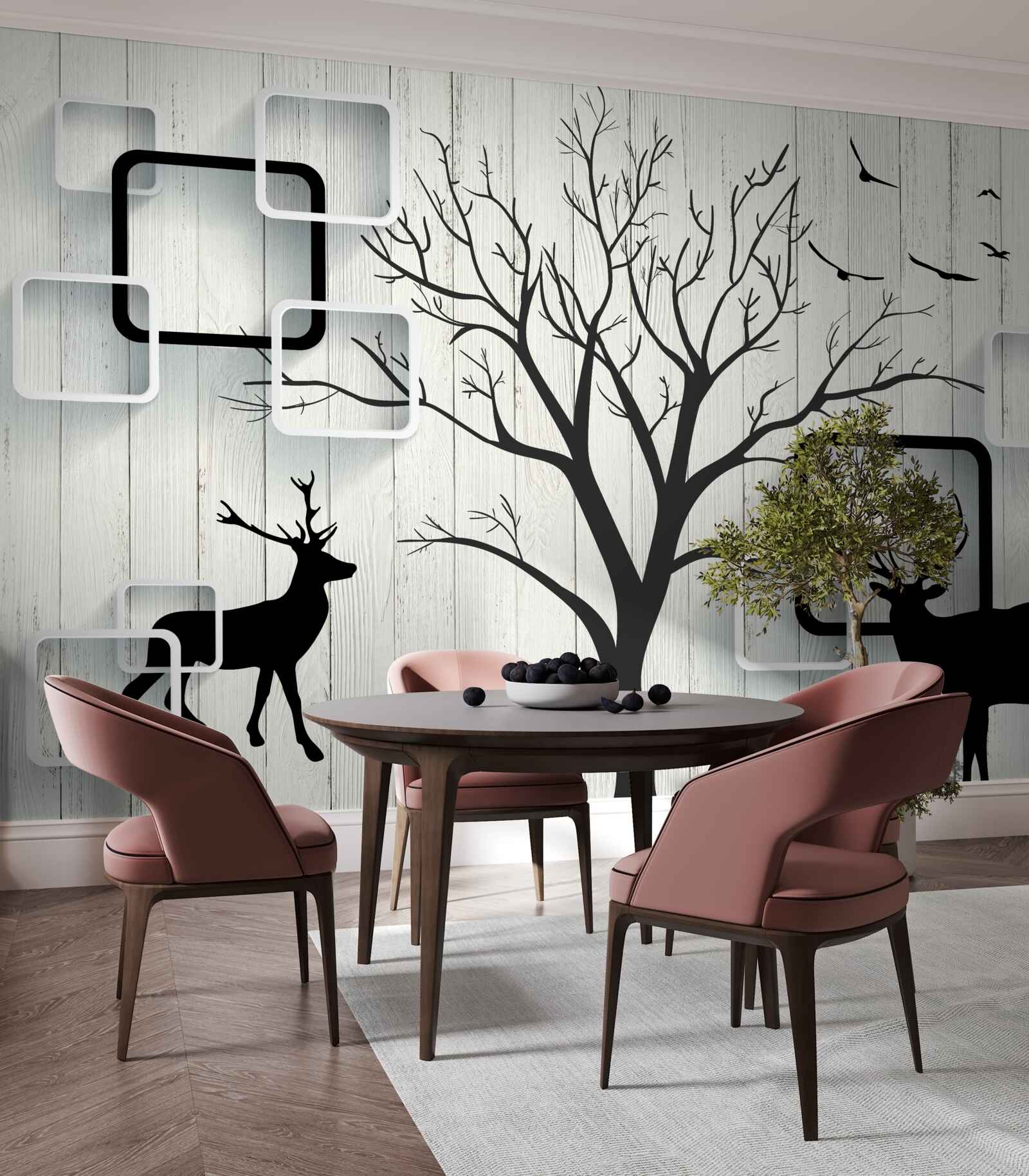 Fototapet copacul servește ca zonă de plimbare pentru căprioare