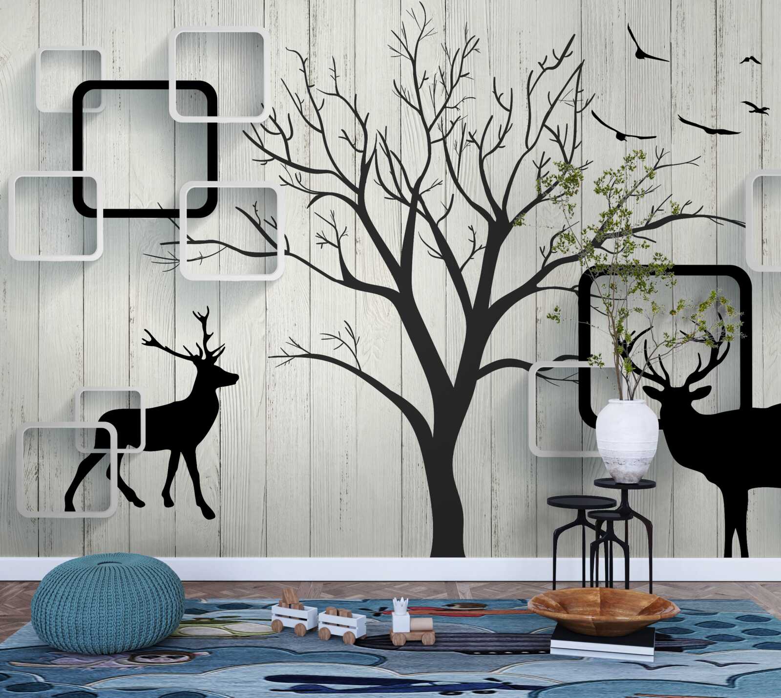 Fototapet copacul servește ca zonă de plimbare pentru căprioare