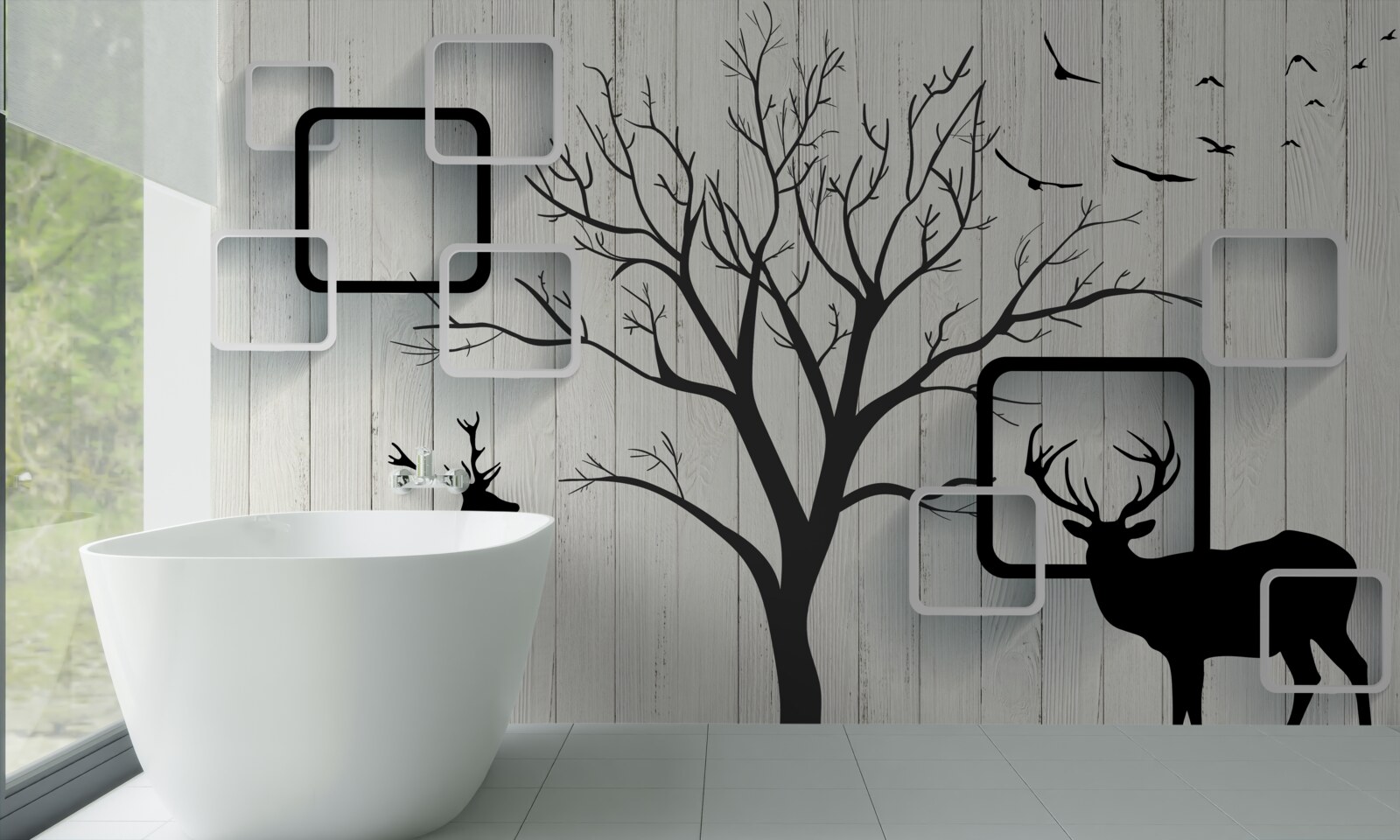 Fototapet copacul servește ca zonă de plimbare pentru căprioare