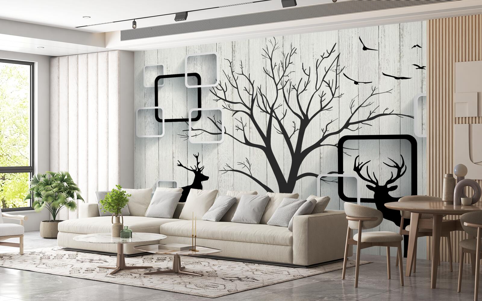 Fototapet copacul servește ca zonă de plimbare pentru căprioare