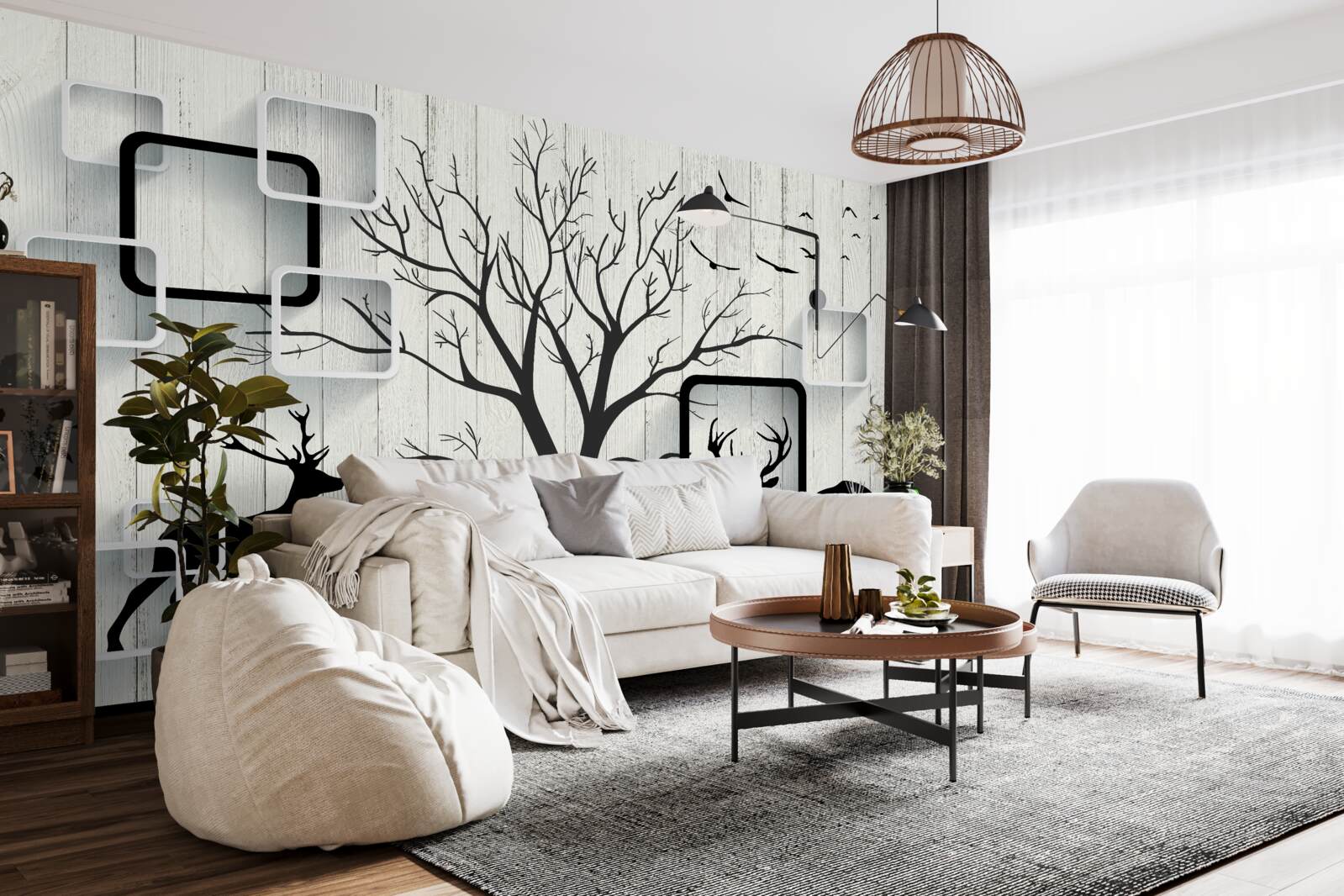 Fototapet copacul servește ca zonă de plimbare pentru căprioare