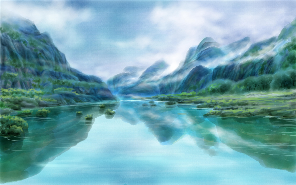 Fototapet râu calm hipnotizant în munți