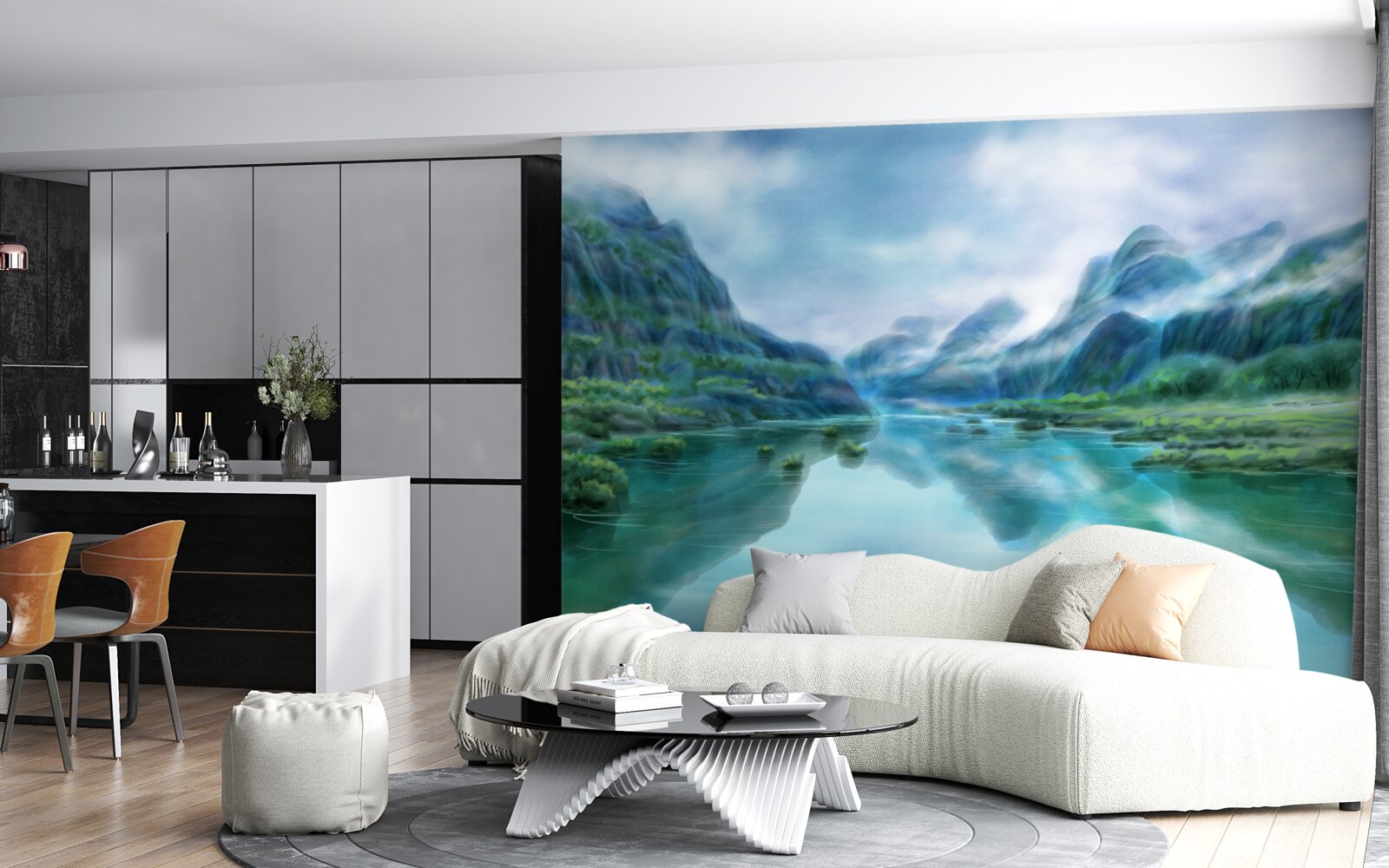 Fototapet râu calm hipnotizant în munți