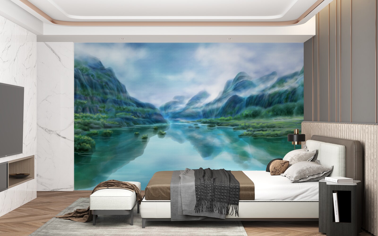 Fototapet râu calm hipnotizant în munți