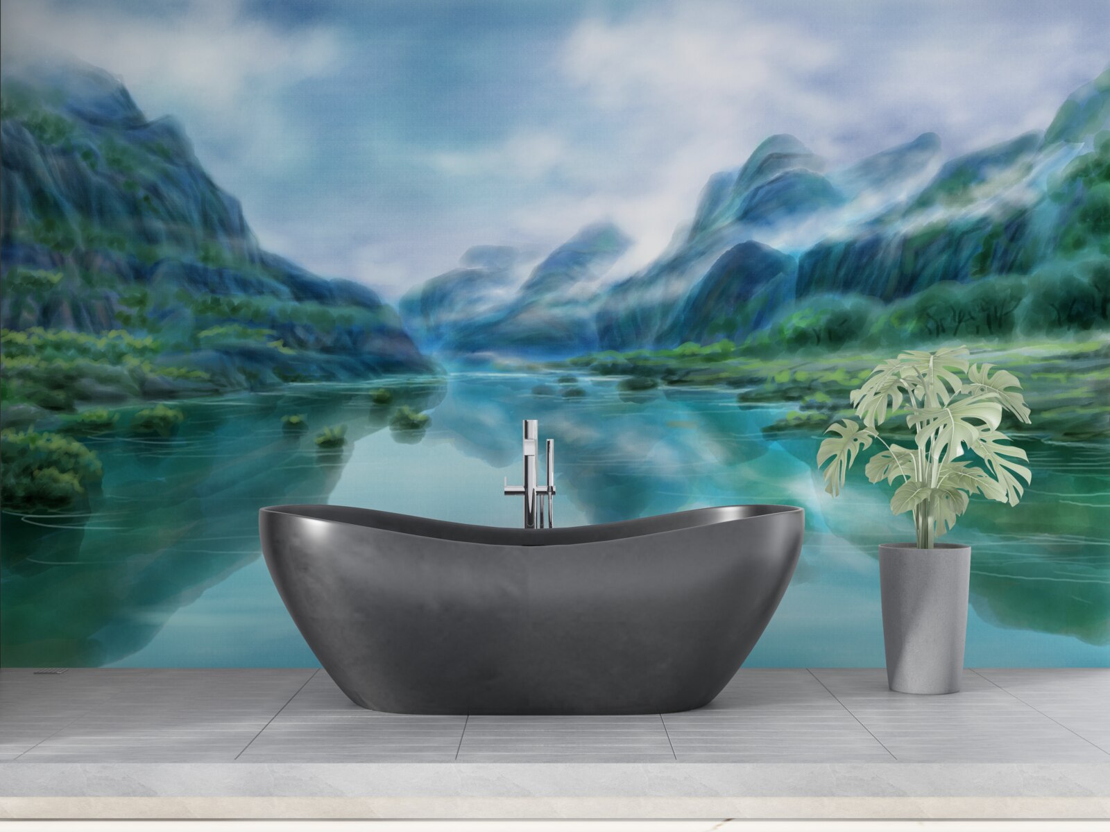 Fototapet râu calm hipnotizant în munți