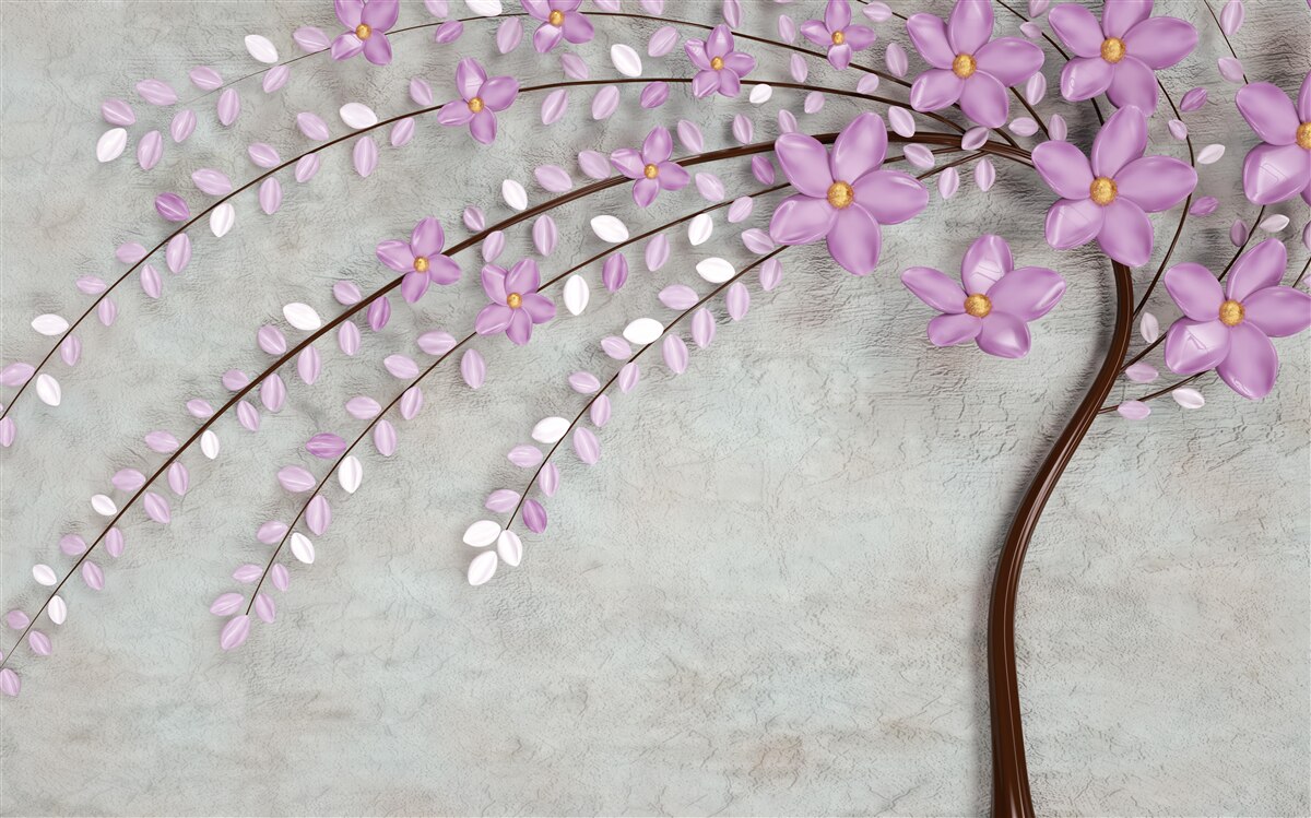 Fototapet copac decorat cu flori delicate de liliac