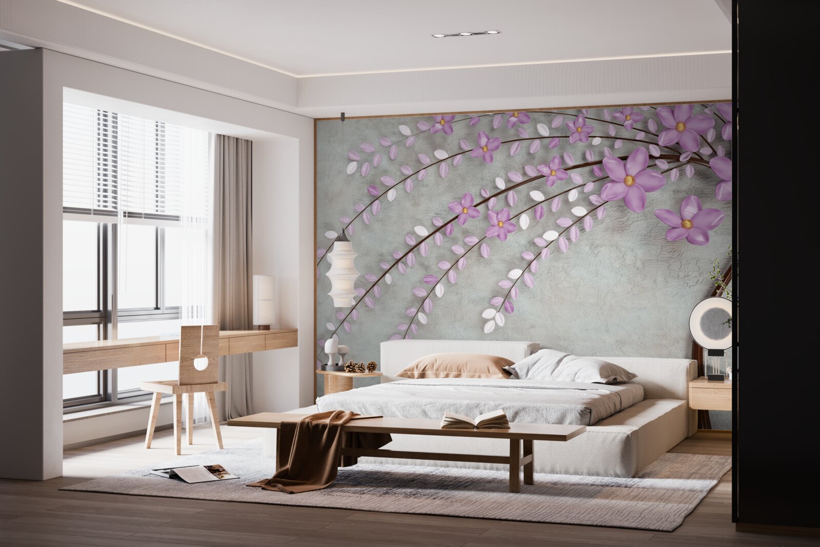 Fototapet copac decorat cu flori delicate de liliac