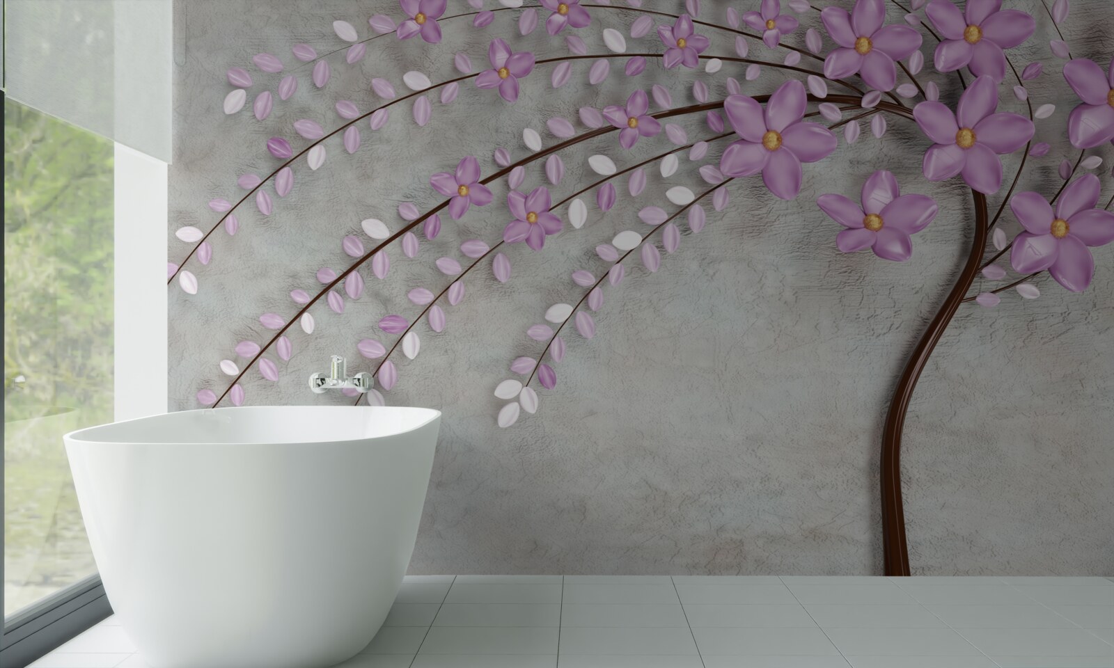 Fototapet copac decorat cu flori delicate de liliac