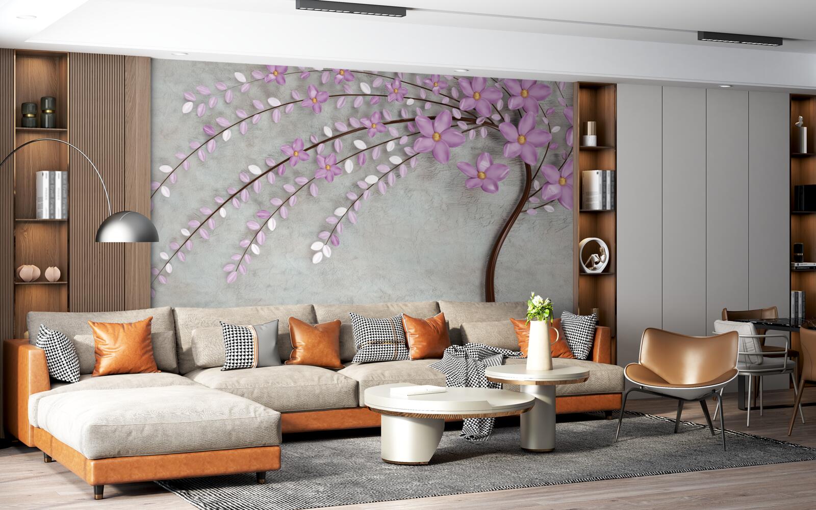 Fototapet copac decorat cu flori delicate de liliac