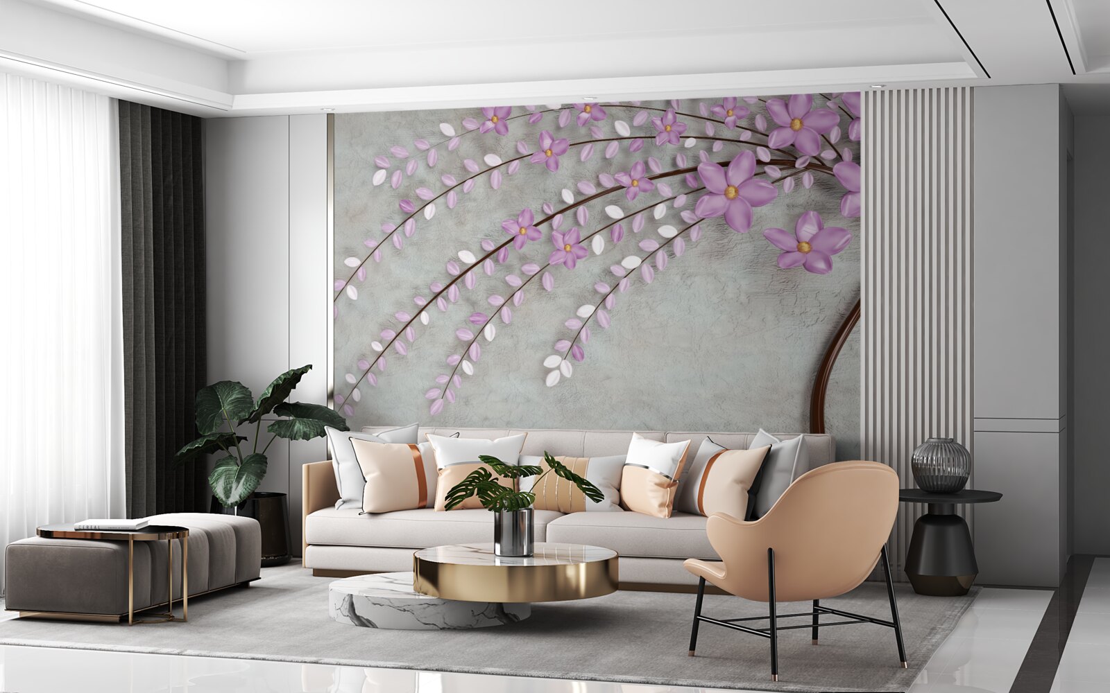 Fototapet copac decorat cu flori delicate de liliac