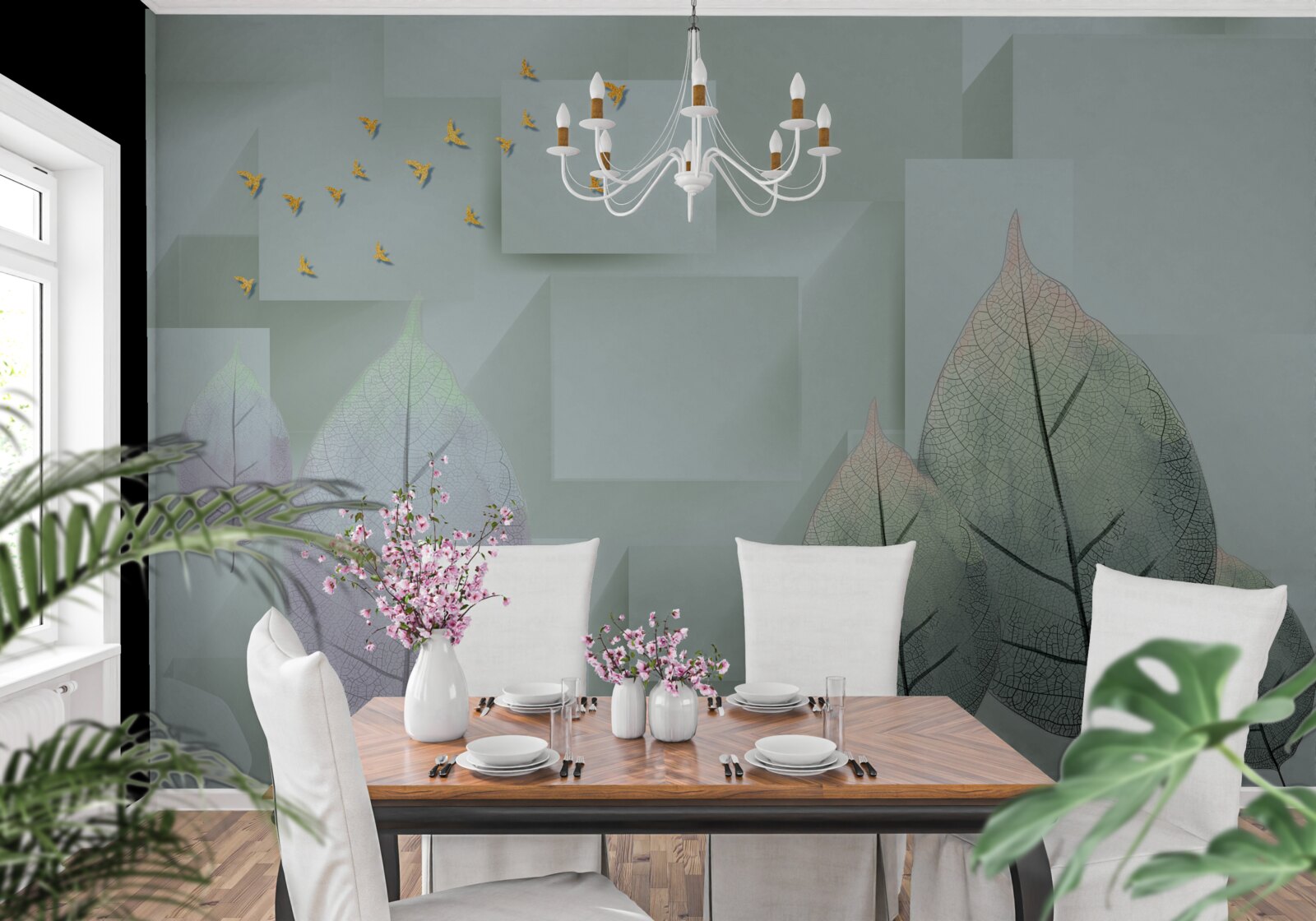 Fototapet Păsări și frunze galbene