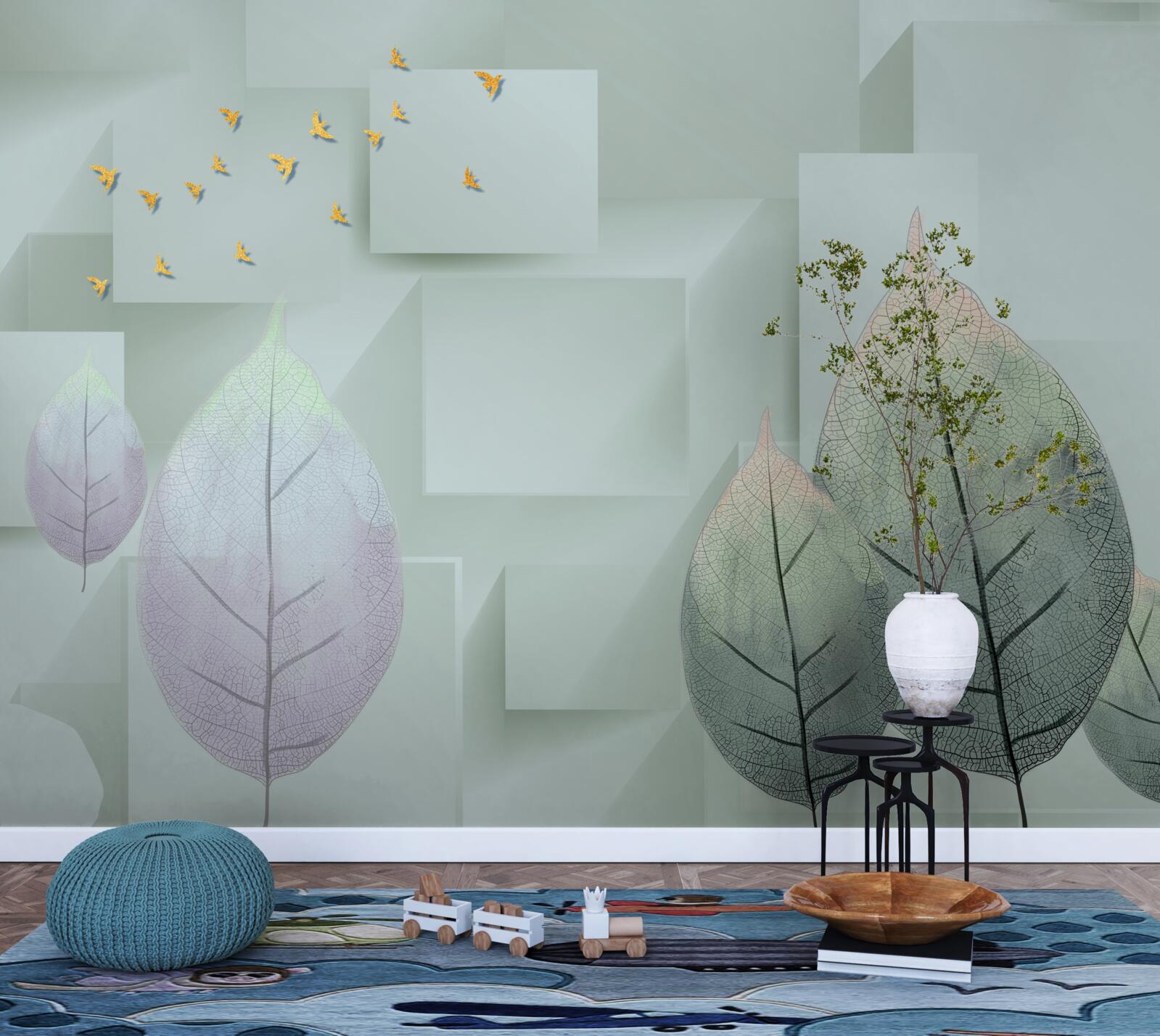 Fototapet Păsări și frunze galbene