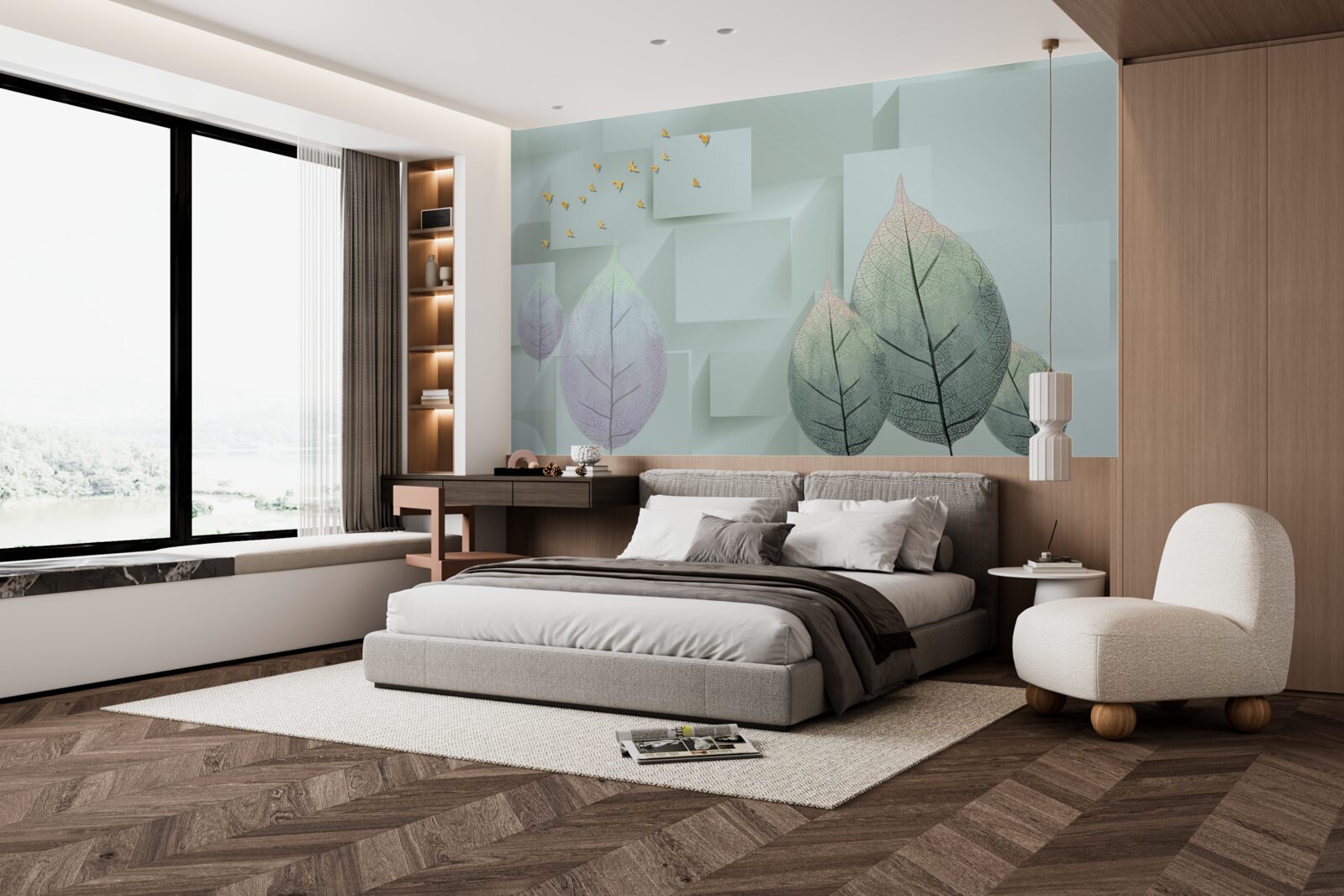 Fototapet Păsări și frunze galbene