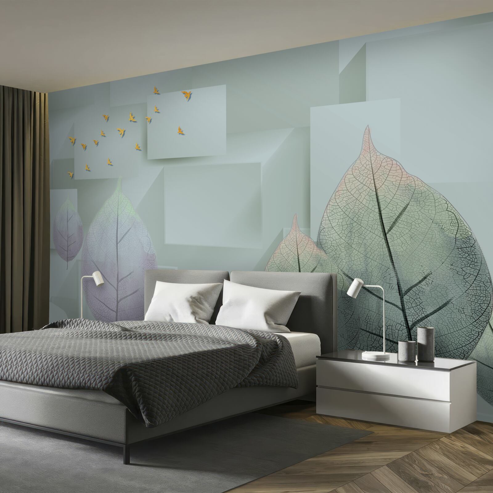 Fototapet Păsări și frunze galbene