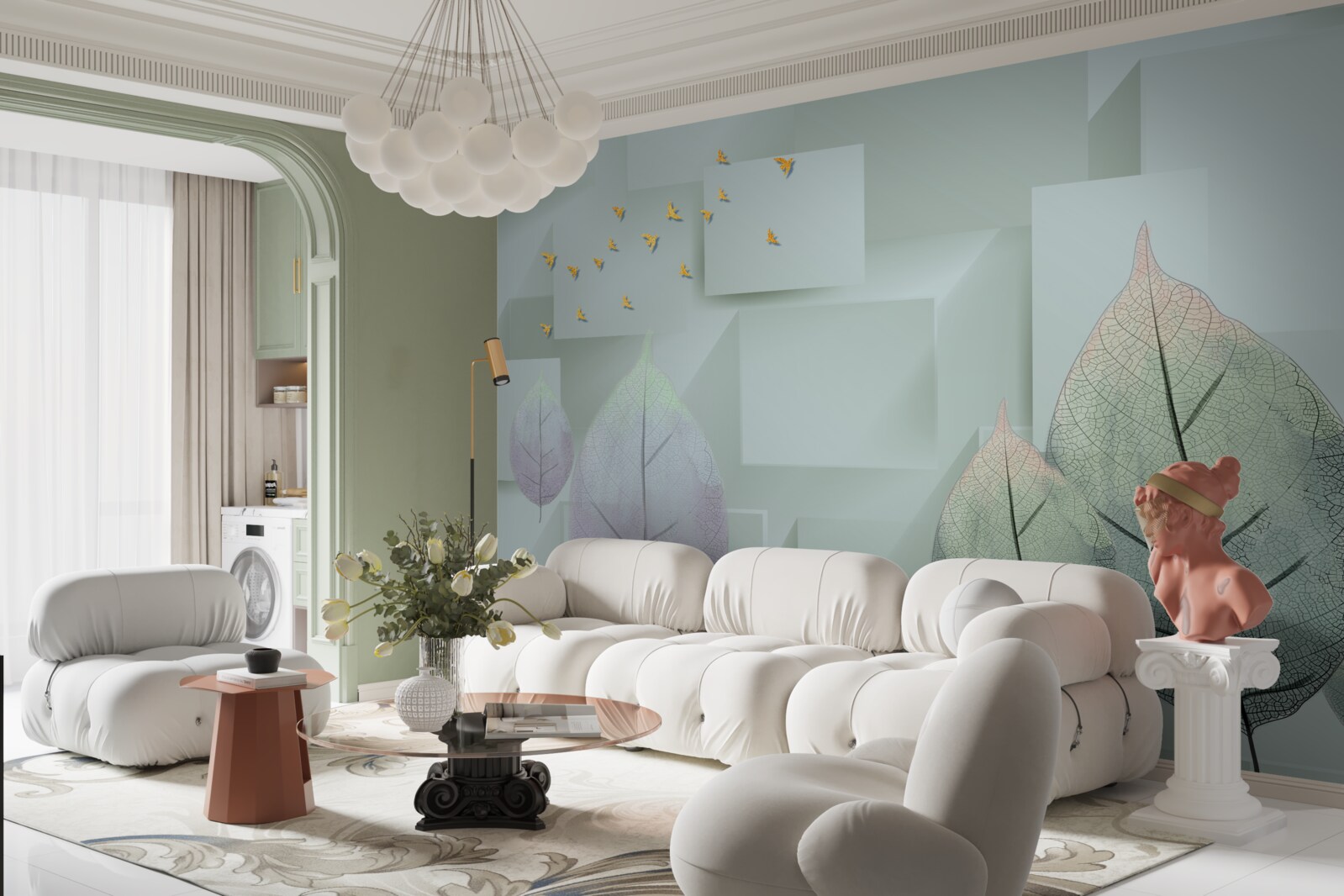 Fototapet Păsări și frunze galbene