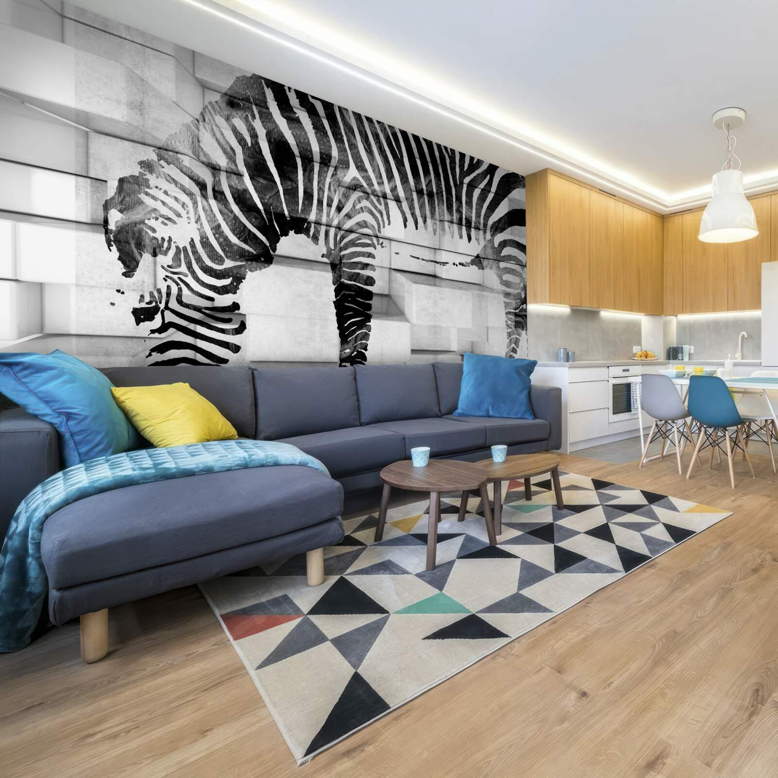 Fototapet zid de cărămidă lângă un adăpost cu imaginea unei zebre