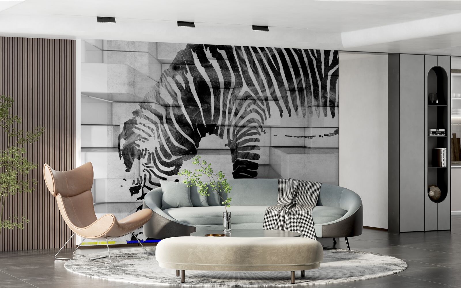 Fototapet zid de cărămidă lângă un adăpost cu imaginea unei zebre