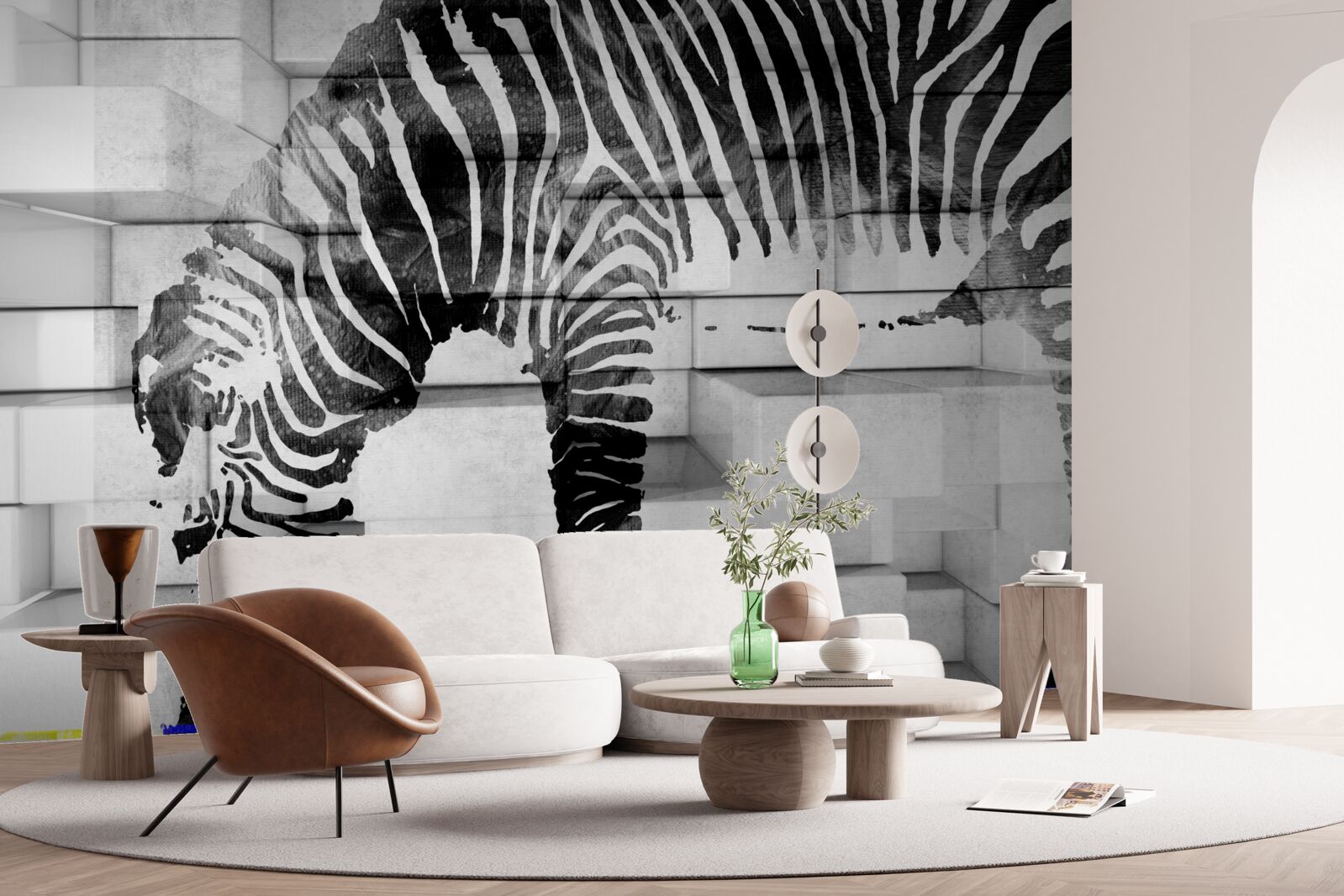 Fototapet zid de cărămidă lângă un adăpost cu imaginea unei zebre