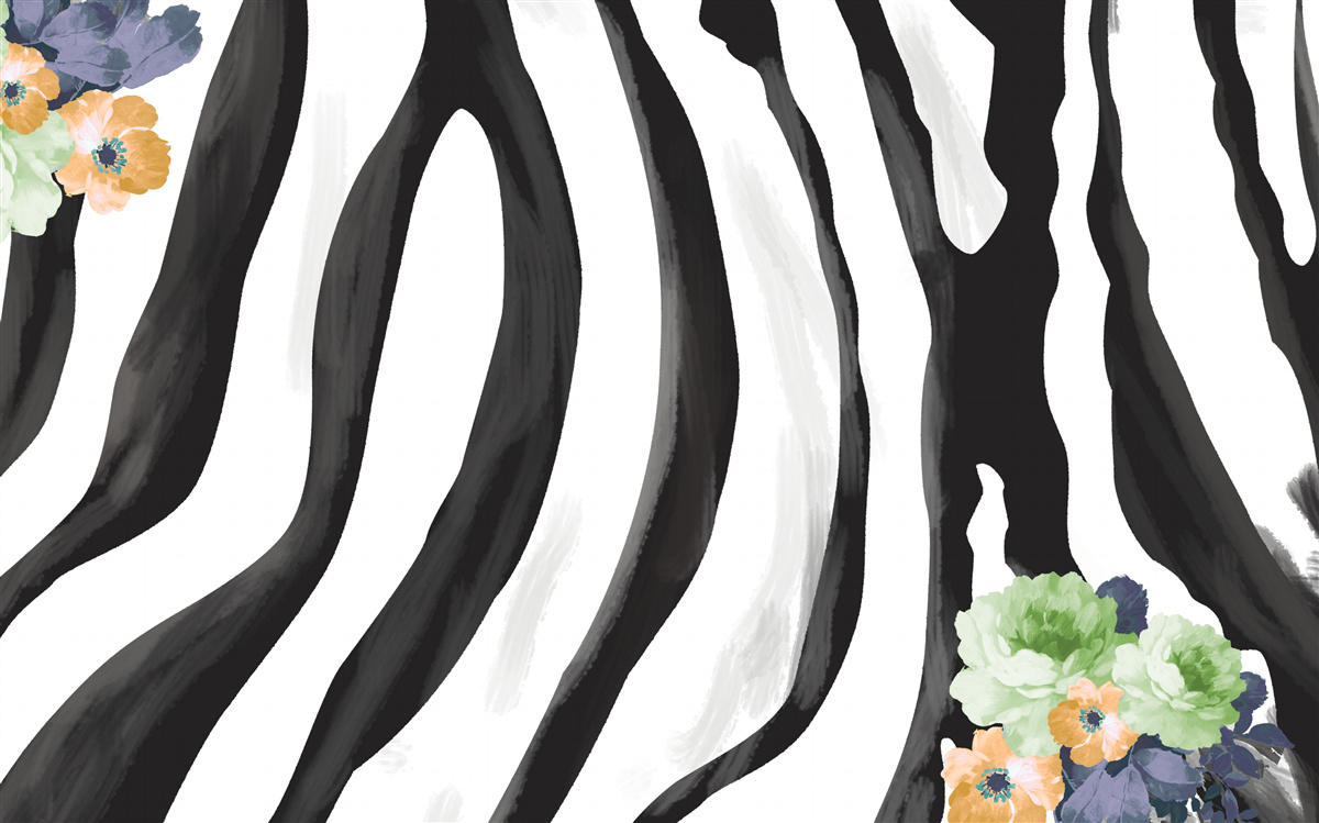 Fototapet fundal cu flori pe un fundal de dungi albe și negre